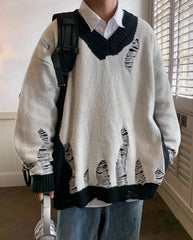 Bangchan Distressed V-Neck Sweater