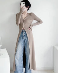 Ningning Beige Long Knitted Cardigan
