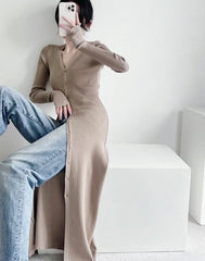 Ningning Beige Long Knitted Cardigan