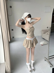 Yuna Beige Plaid Sling Top