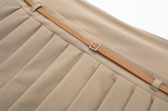 Ruka Beige Pleated Belted Skirt