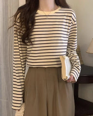 Jungkook Sand Striped Long-Sleeve Tee