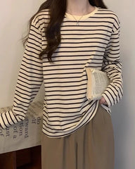 Jungkook Sand Striped Long-Sleeve Tee