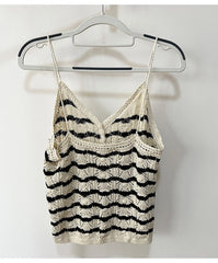 Liz Beige Wavy Stripe Crochet Top