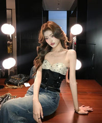 Yunah Polka Dot Bow Bustier Top