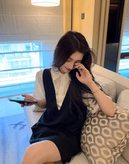 Haerin Black White Shirt Dress Set