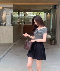 Karina Stripe Wrap Off Shoulder Top