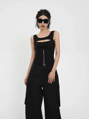 Rami Cut-Out Zipper Tank Top