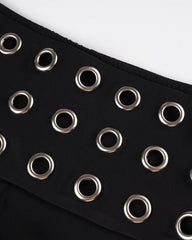 Ningning Black Eyelet Belted Wrap Shorts