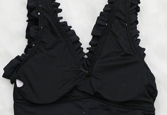Jennie Black Lace-Trim Bow Bodysuit