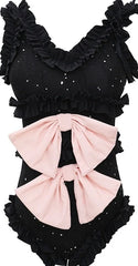 Jennie Black Lace-Trim Bow Bodysuit
