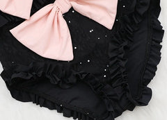 Jennie Black Lace-Trim Bow Bodysuit