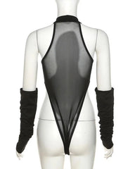 Ryujin Black Mesh Halter Bodysuit