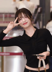 Ahyeon Pleated Button-Up Cropped Shirt