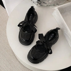 Iroha Black Strappy Lace Platform Shoes