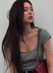 Yuna Striped Scoop-Neck Top