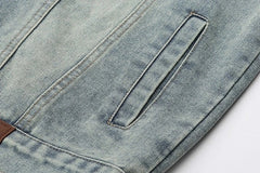 Jake Indigo Denim Jacket with Leather Collar