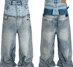 J-Hope Blue Double-Waist Spliced Jeans