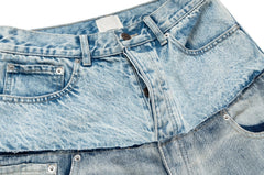 J-Hope Blue Double-Waist Spliced Jeans