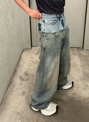 J-Hope Blue Double-Waist Spliced Jeans