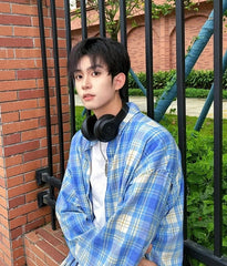 Jin Indigo Faded Plaid Shirt
