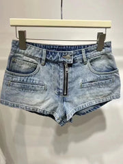 Ryujin Azure Zip Low-Rise Shorts