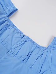 Minji Blue Gathered Off-Shoulder Top