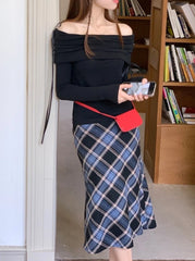 Sakura Plaid Midi Skirt