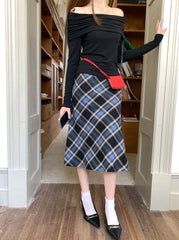 Sakura Plaid Midi Skirt