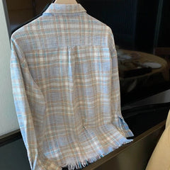 Suga Blue Plaid Raw-Hem Shirt