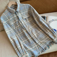 Suga Blue Plaid Raw-Hem Shirt