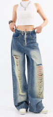 Chiquita Blue Drawstring Distressed Jeans