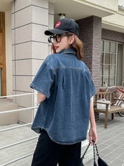 Jin Short-Sleeve Oversized Denim Shirt