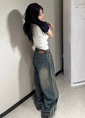 Winter Striped Wide Leg Jeans