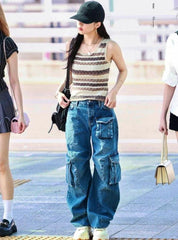Ruka Vintage Wash Oversized Cargo Jeans