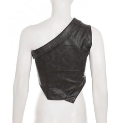 Jennie Zipper Accent Faux Leather Top
