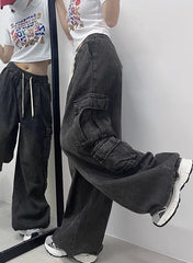 Danielle Black Wide-Leg Cargo Pants