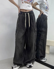 Danielle Black Wide-Leg Cargo Pants