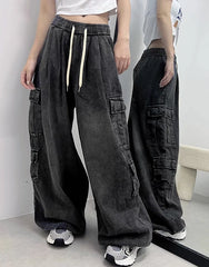 Danielle Black Wide-Leg Cargo Pants