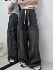 Danielle Black Wide-Leg Cargo Pants