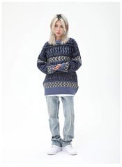 Karina Dark Blue Geometric Knit Sweater