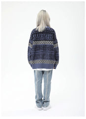 Karina Dark Blue Geometric Knit Sweater