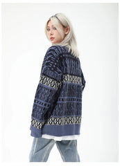 Karina Dark Blue Geometric Knit Sweater