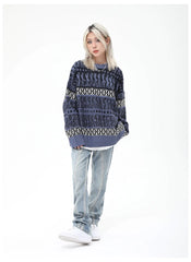 Karina Dark Blue Geometric Knit Sweater