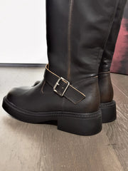 Ruka Dark Brown Double Buckle Boots