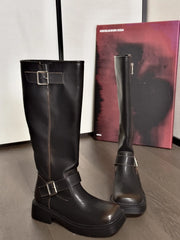 Ruka Dark Brown Double Buckle Boots