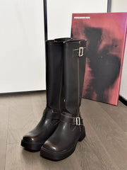 Ruka Dark Brown Double Buckle Boots