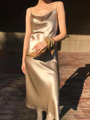 Chaewon Gold Cowl Dress