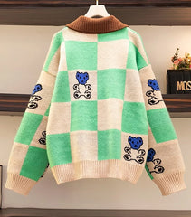 Beomgyu Checkered Bear Cardigan