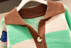 Beomgyu Checkered Bear Cardigan